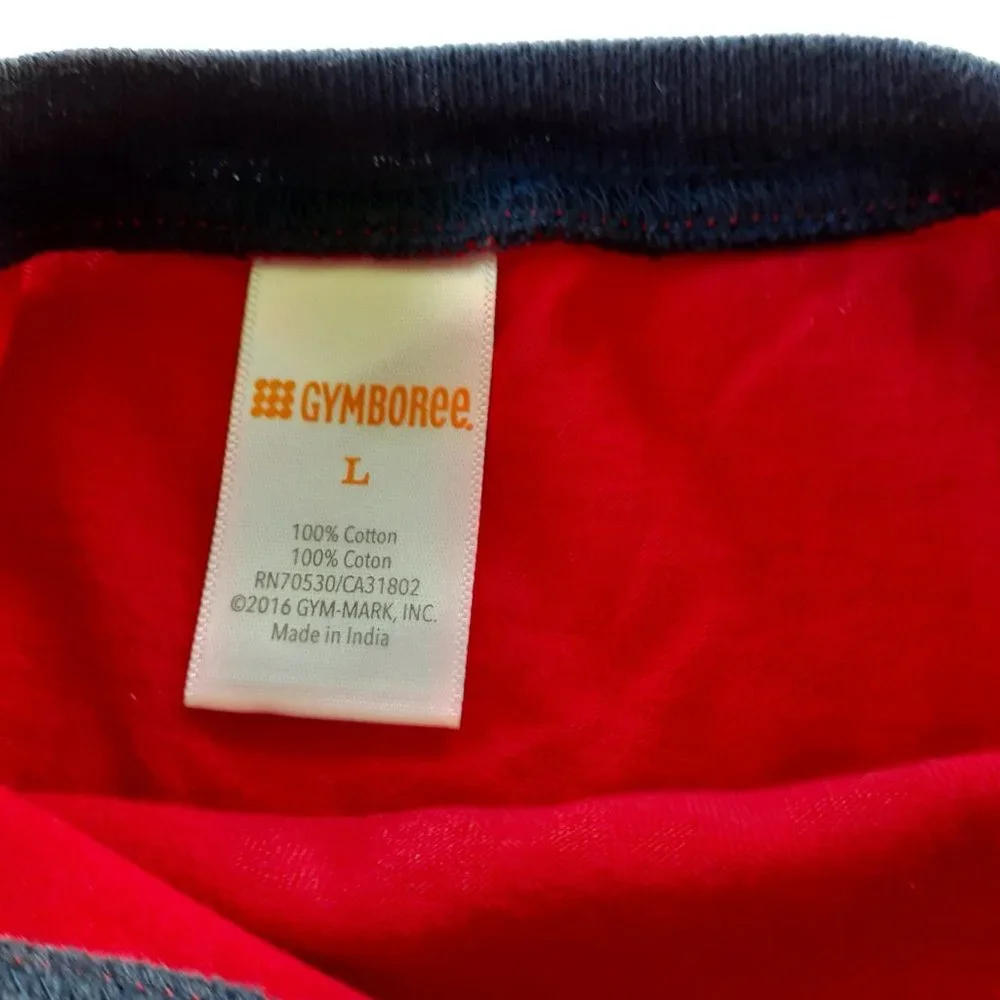 Gymboree Boys T-Shirt Red Construction Vehicles Ringer Short Sleeve Large 10-12